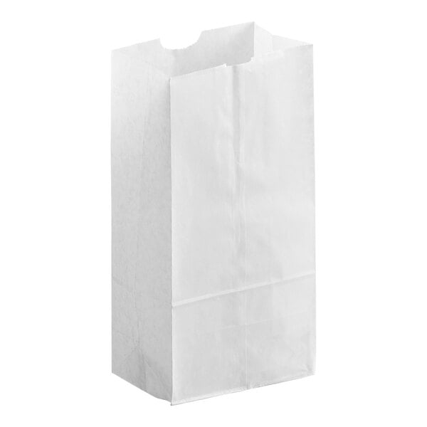 A plain white waxed paper bag standing upright.