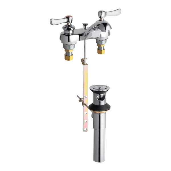 A Chicago Faucets deck-mounted faucet with two handles.