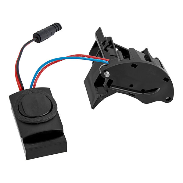 A black Chicago Faucets HyTronic module with blue and red wires.