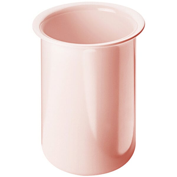 A pink plastic container with a white lid.