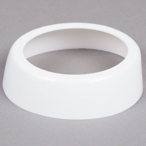 A Tablecraft white plastic salad dressing dispenser collar with a hole in it.