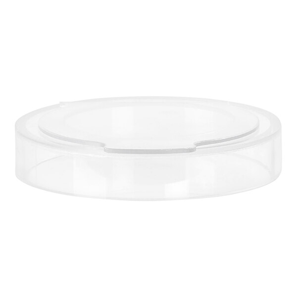 A clear plastic container with a white lid.