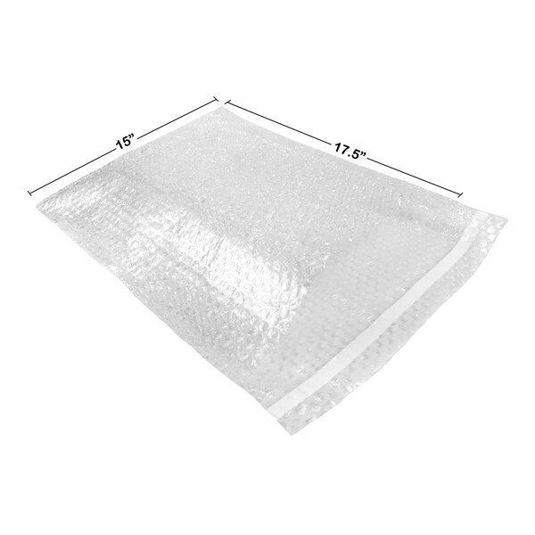 A clear plastic Lavex bubble bag with size measurements.
