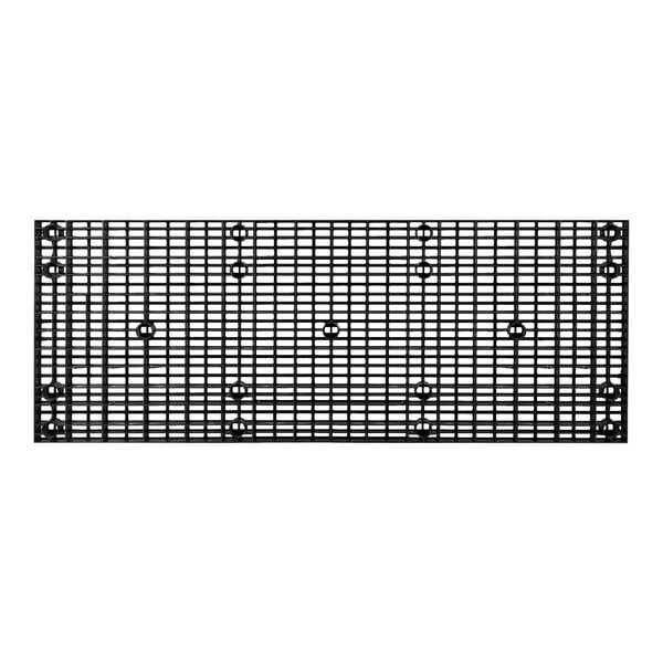 A black plastic grid panel with holes.