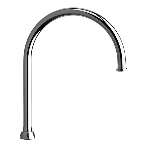 A silver Chicago Faucets gooseneck spout with a curved handle.