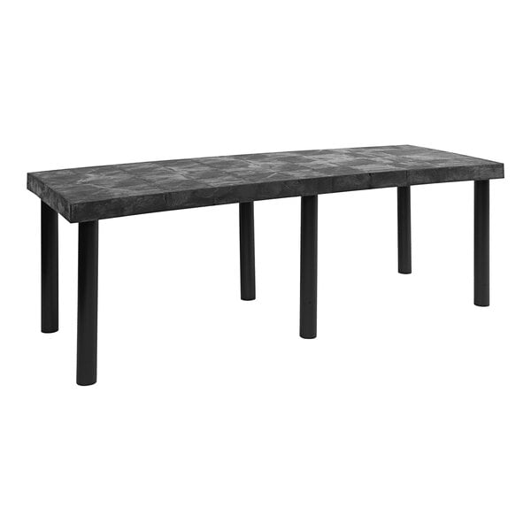 A black Benchmaster platform display with legs.