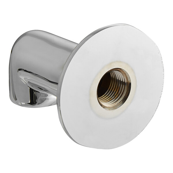 A silver Chicago Faucets wall flange with a hole.