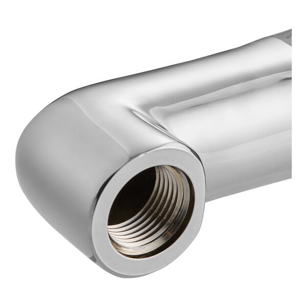 A chrome plated wall flange with a threaded end for a silver pipe.