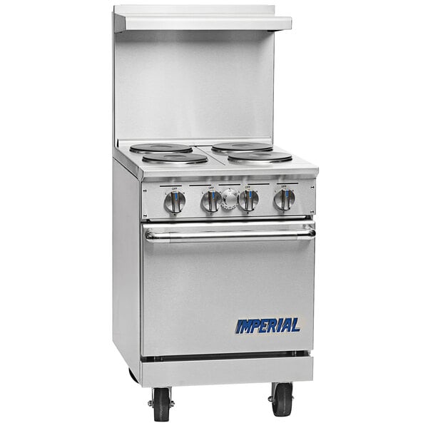 A large stainless steel Imperial Range electric range with a griddle and oven.