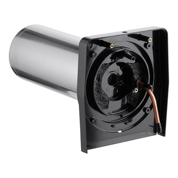A black metal and copper Bunn cooling drum assembly with a metal cylinder and a hole in the middle.