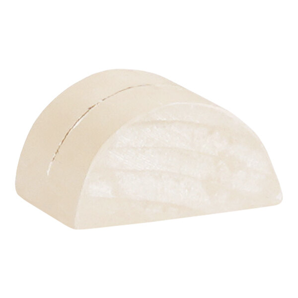 A white curved wood Cal-Mil card holder.