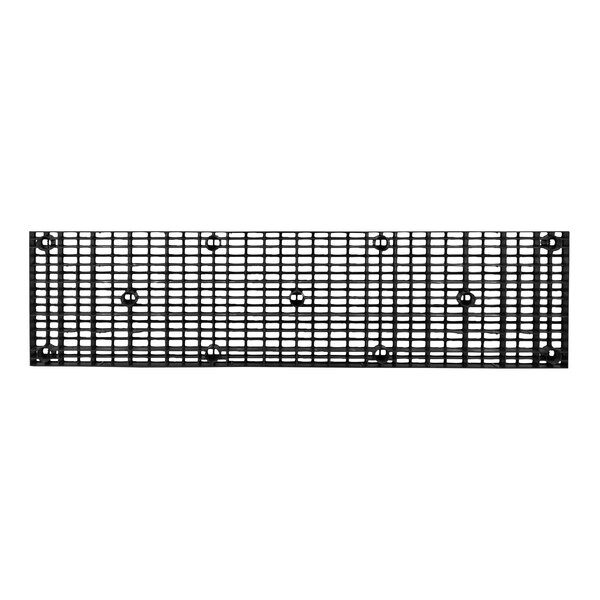 A black rectangular plastic grid panel with holes.