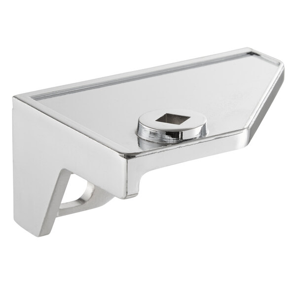 A silver metal Main Street Equipment bottom left hinge pivot with a square hole.