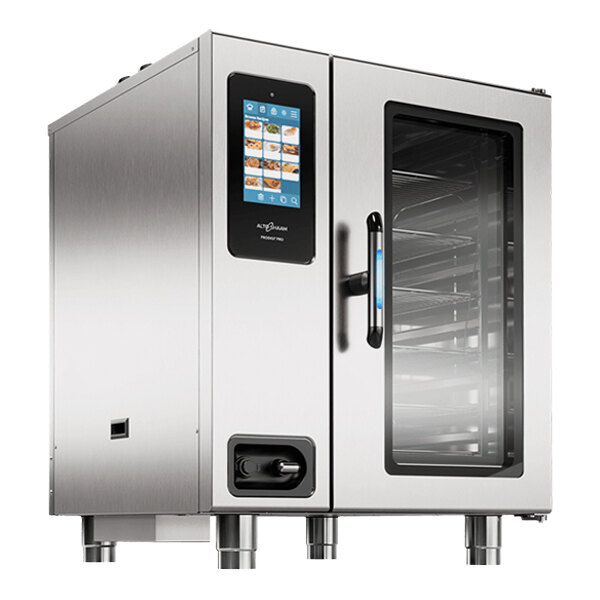 A large stainless steel Alto-Shaam PRO Prodigi Combi Oven with a glass door.