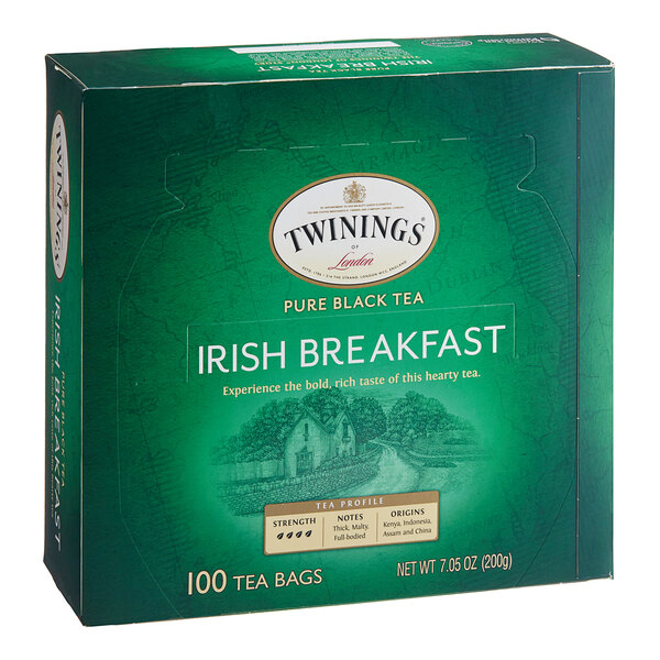A box of Twinings Irish Breakfast Tea Bags on a white background.