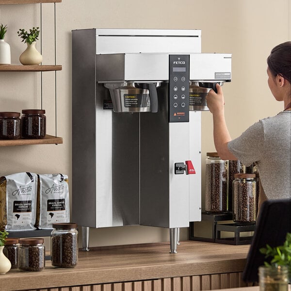 Fetco CBS-1242 Plus Series Twin Automatic Digital Coffee Brewer With Metal Brew Basket - 208/240V, 4600W