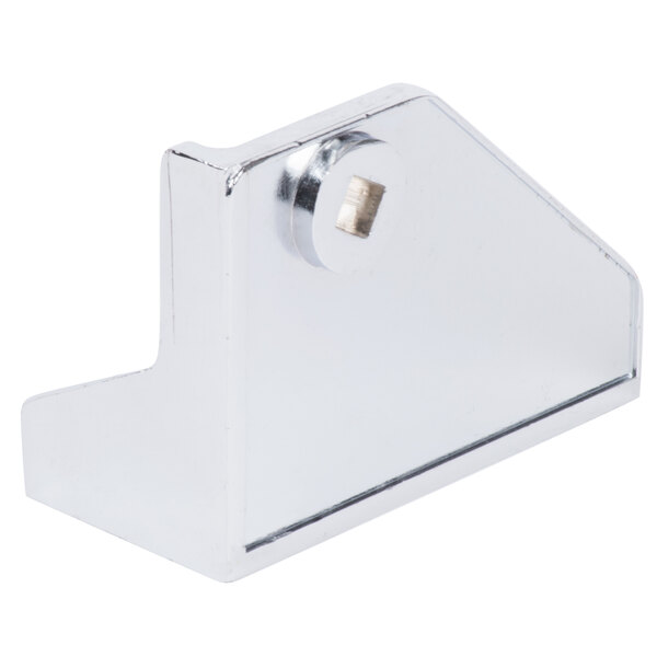 A chrome Main Street Equipment bottom right hinge pivot with a hole.