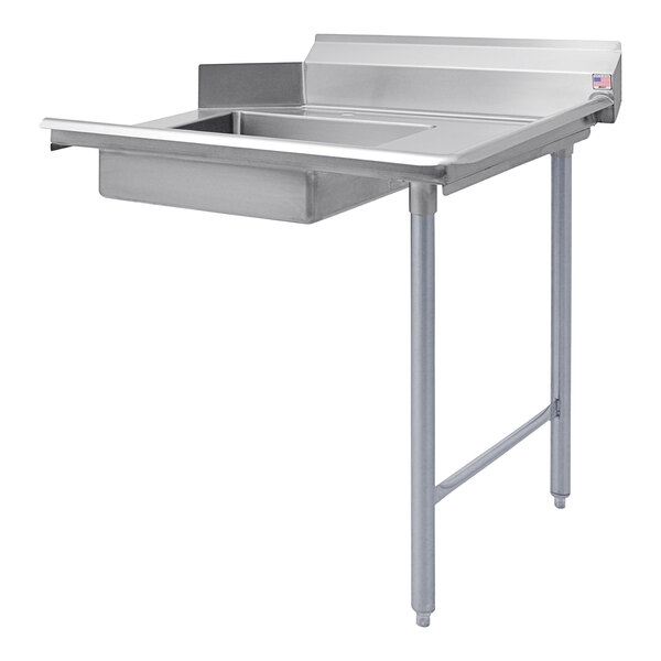 A stainless steel Eagle Group dishtable with a rectangular top and a right side drain.