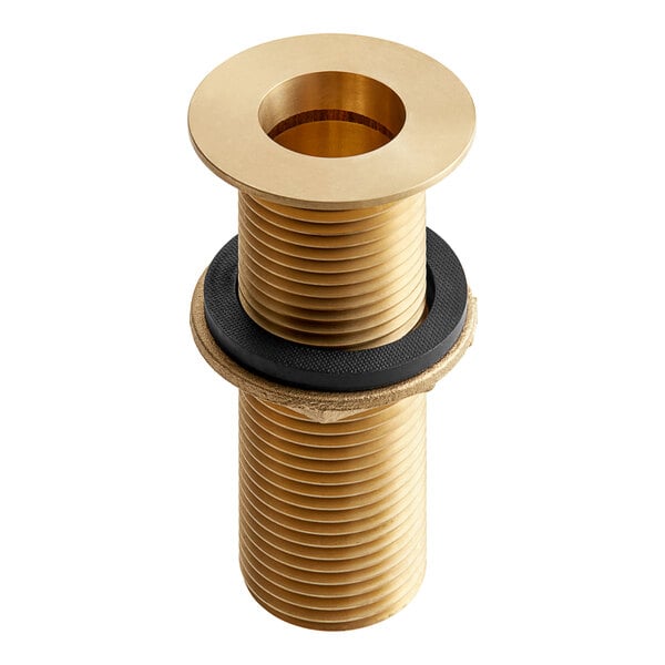 A brass pipe with a black rubber ring on one end.