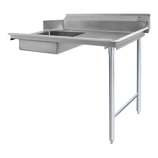 A Eagle Group stainless steel dishtable with a rectangular sink and a drain on the right side.
