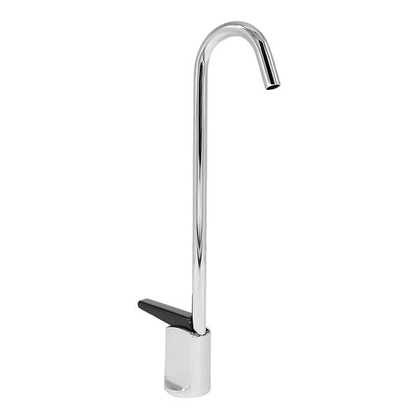 A silver Zurn Elkay gooseneck faucet with a black handle.