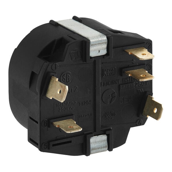 A black round Moffat 60 minute timer with metal switch parts.