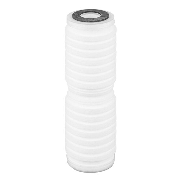 A white cylinder with a black and white round shape.