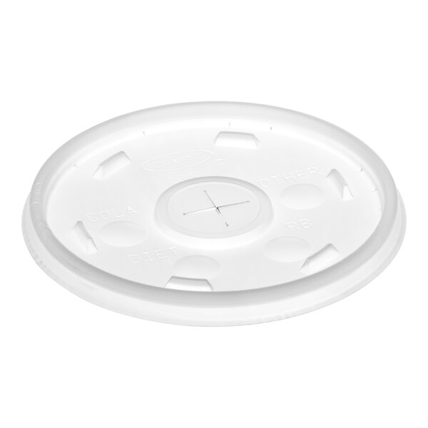 A white plastic lid with a circular hole.