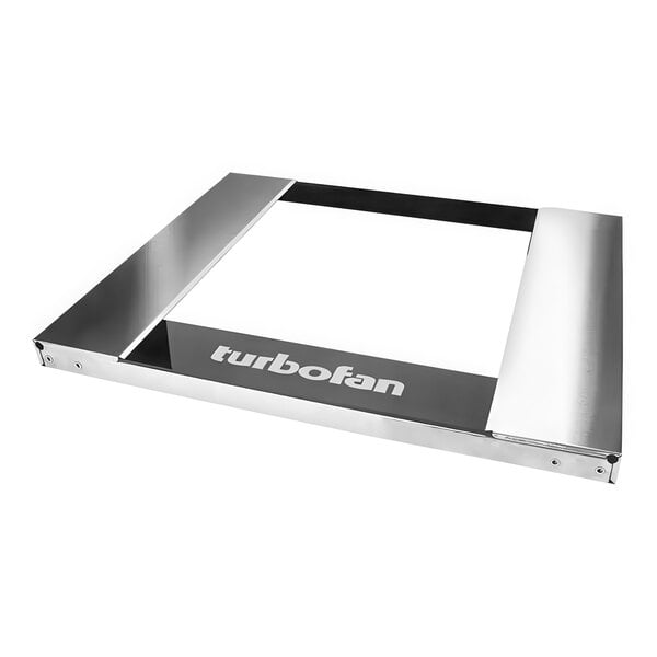 A metal frame with white text displaying "Moffat Turbofan" on a silver square.