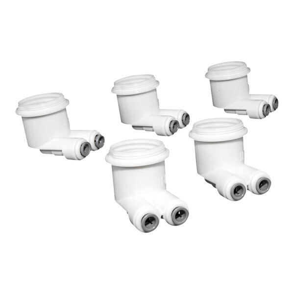 A white plastic Elkay cartridge holder with two holes and a plastic cap.