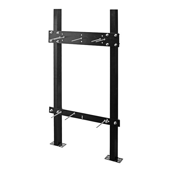 A black metal Elkay in-wall carrier with screws.