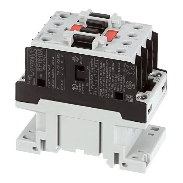 The 230V Moffat contactor coil with two red switches.