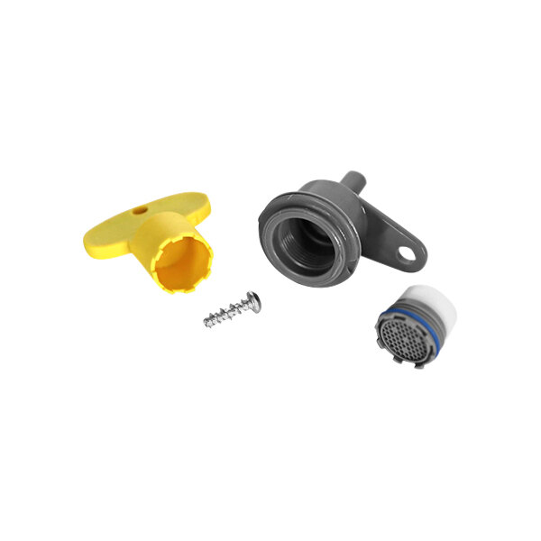 An Elkay aerator kit with yellow plastic parts and a screw.