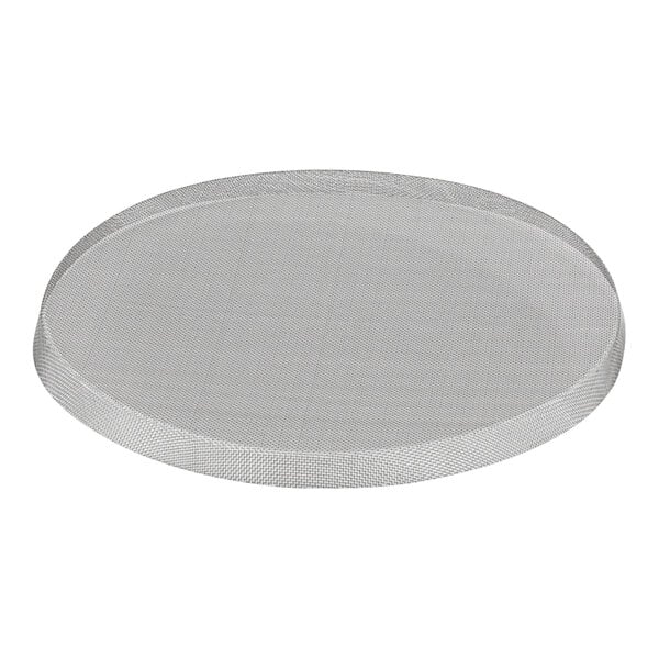 A close-up of a round stainless steel mesh sieve screen.