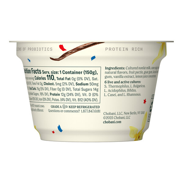 Chobani Non-Fat Vanilla Greek Yogurt 5.3 oz. - 12/Case