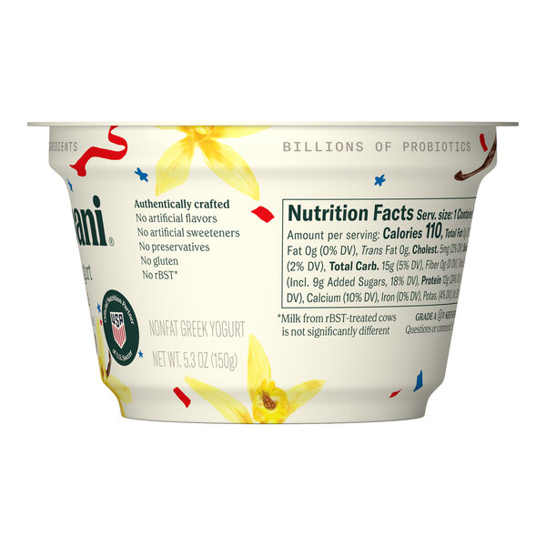 Chobani Non-Fat Vanilla Greek Yogurt 5.3 oz. - 12/Case