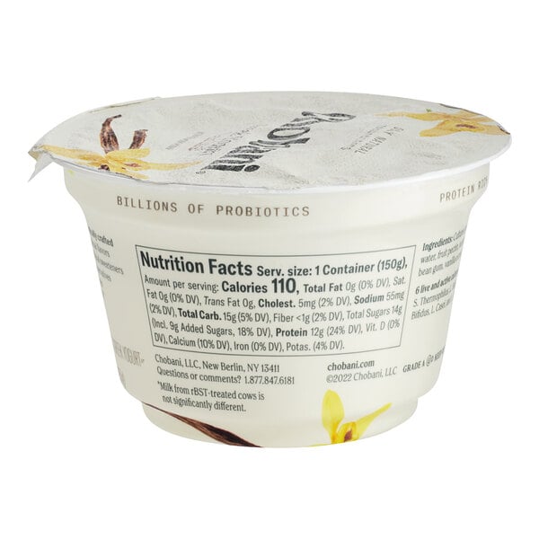 Chobani Non-Fat Vanilla Greek Yogurt 5.3 oz. - 12/Case