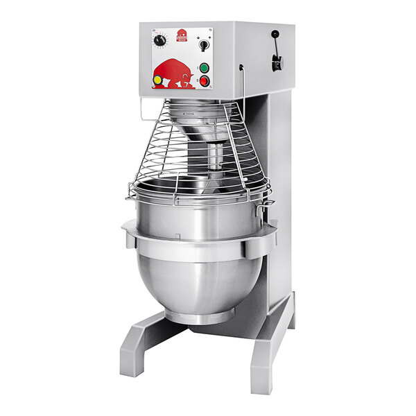 A Varimixer V150PLM commercial mixer with a metal bowl on top.