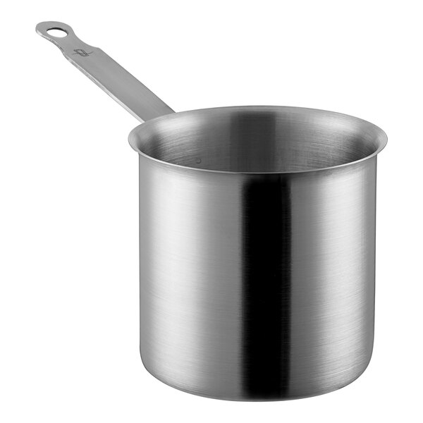 A silver Matfer Bourgeat stainless steel double boiler bottom with a handle.