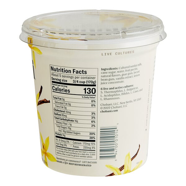 Chobani Non-Fat Vanilla Greek Yogurt 32 oz. - 6/Case