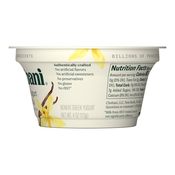 Chobani Non-Fat Vanilla Greek Yogurt 4 oz. - 12/Case
