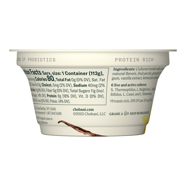 Chobani Non-Fat Vanilla Greek Yogurt 4 oz. - 12/Case