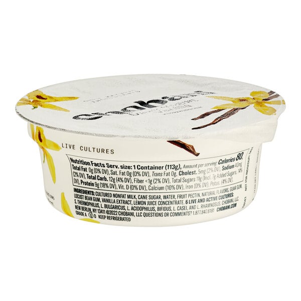 Chobani Non-Fat Vanilla Greek Yogurt 4 oz. - 12/Case
