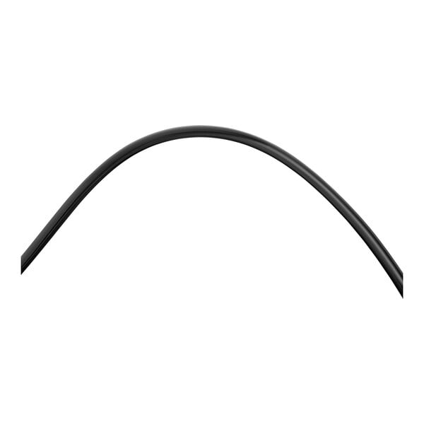 A black wire with a curved end on a white background.