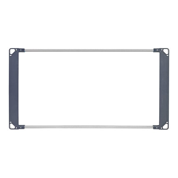 A rectangular metal frame with metal corners.