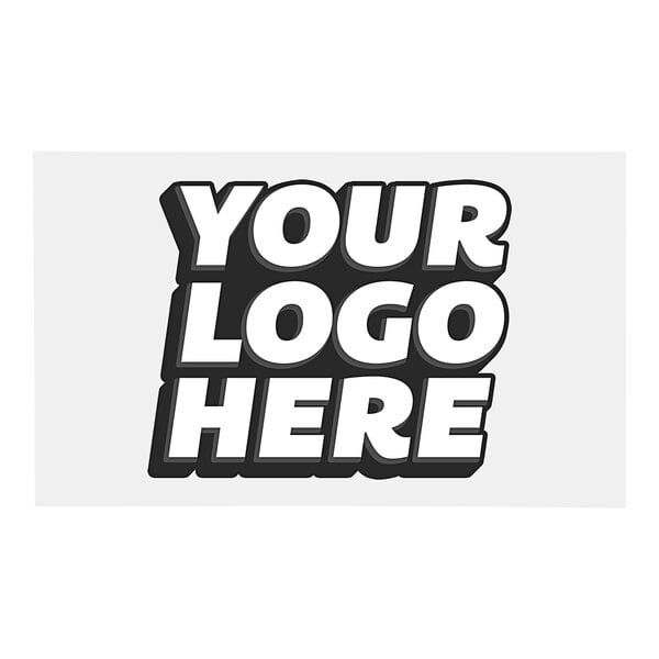 A white rectangular vinyl sticker with a black and white logo that says "Your Logo Here"