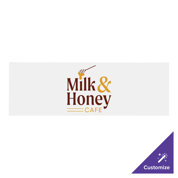 A white rectangular Carnival King vinyl sticker with brown text that says "milk and honey cafe"