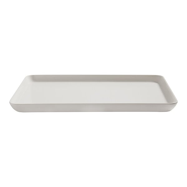 An American Metalcraft cream melamine rectangular plate with a black border.