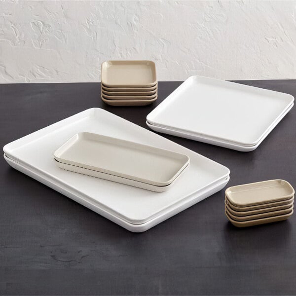 A group of American Metalcraft white rectangular melamine bowls.
