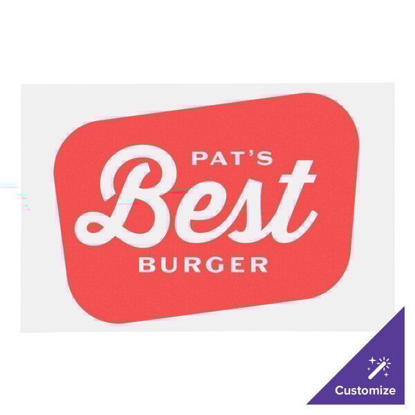A white rectangular vinyl sticker with red and white text that says "Pat's Best Burger"